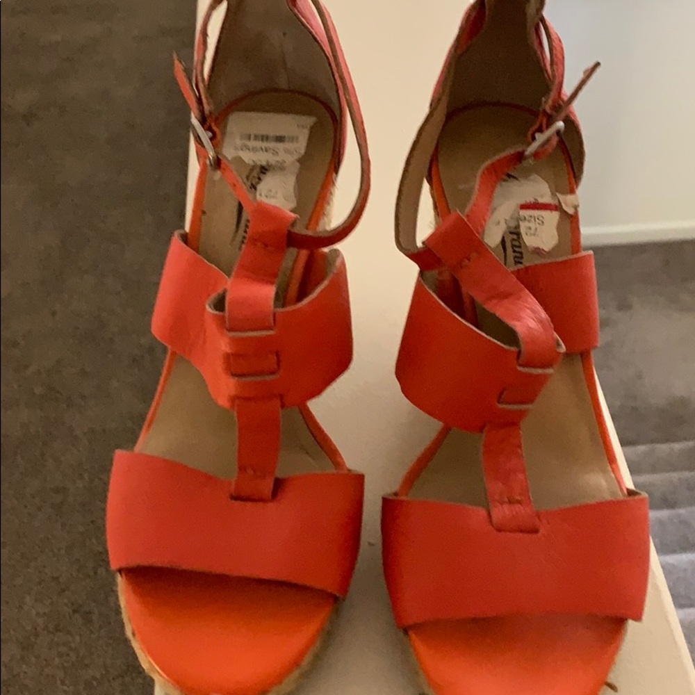Orange leather Lucky brand wedges 8 1/2